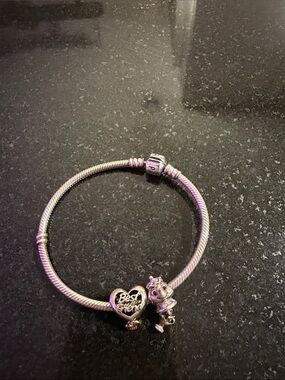 Pandora Silver Bracelet with Heart "Best Friend" Charm and Character Charm